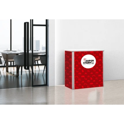 RED SEGA textile promo table with shelf, printed removable graphics