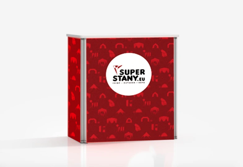 RED SEGA textile promo table with shelf, printed removable graphics