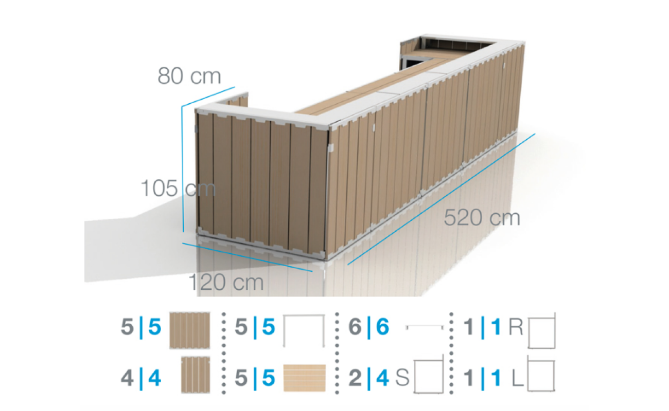 U BAR Elements - natural / white / grey, folding pallet, wooden