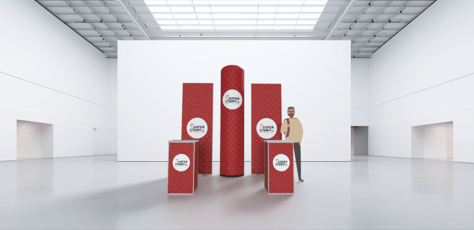 Výstavný stánok SET akciový indoor, svetelné reklamné boxy, promo stolíky a pneumatický tubus - CONFERA 1 SET 3. pozadiedn Camera 2 e1737976260847