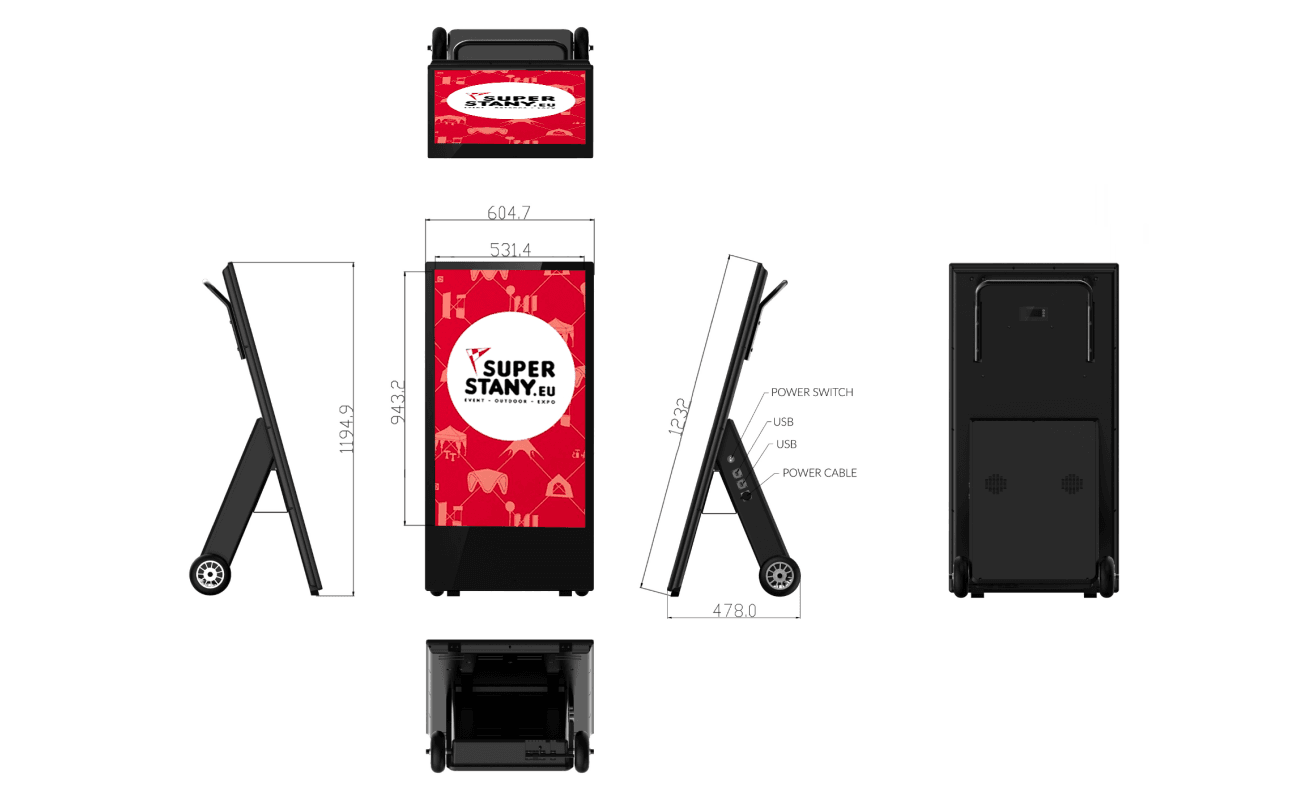 Reklamná digitálna obrazovka, Áčkový stojan batériový - OUTDOOR SCREEN 43" 2 outdoor 43 obrazovka