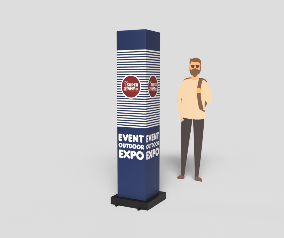 Reklamný mobilný LED totem RALLY s batériou na outdoorovom podujatí Reklamný totem, mobilný stĺp s batériou a osvetlením, pre vonkajšie použitie - RALLY – Obrázok 1