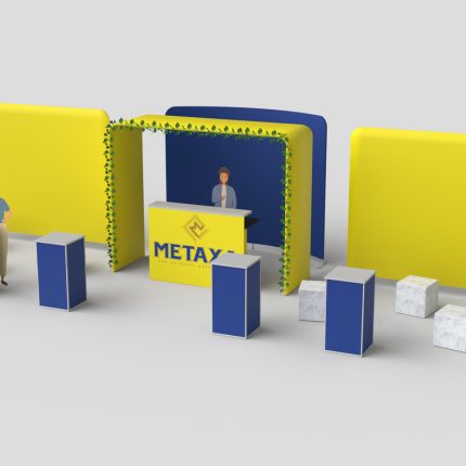 Barová zóna stánok SET, textilná stena, skladací bar, degustačný stolík a sedenie - BAR COMBO – Obrázok 9