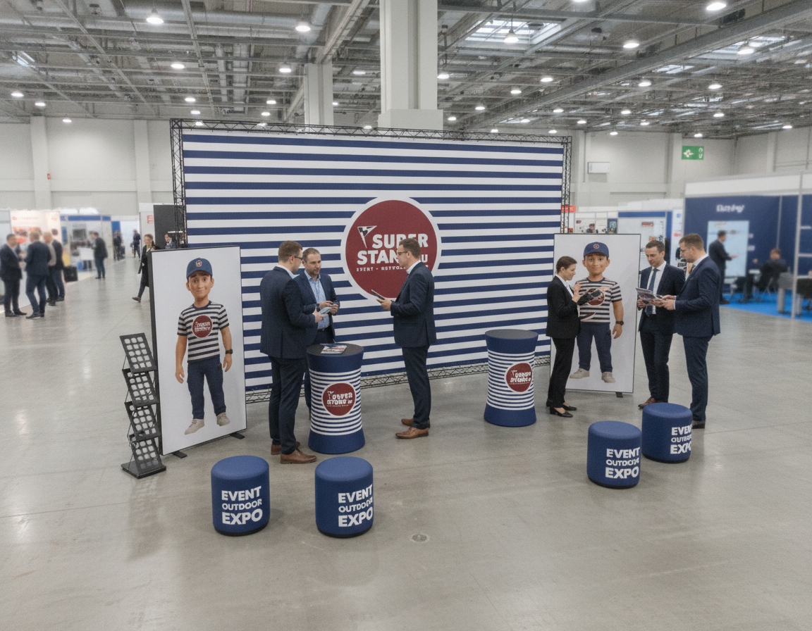 Výstavný stánok modulová stena, sedenie a stolíky - INDOOR EXPO SET 1 vystavyn stanok velka stena xblack sedenie led
